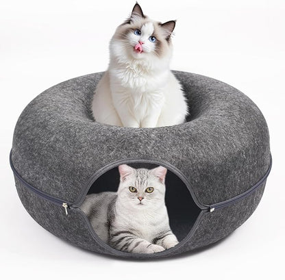 Cat Caves for Indoor Cats, Large Cat Tunnel for Multiple & Large Cats, Scratch Detachable Cave Bed, Kitten Donut Kitty Hideaway Up to 45 Lbs
