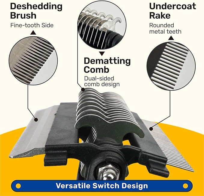 3-in-1 Pet Deshedding Tool - Undercoat Rake, Deshedding Brush, Dematting Comb for Dogs & Cats, Dog Brush for Shedding, Professional Grooming Brush for Double Coat, Long & Short Hair (Green)