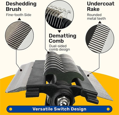 3-in-1 Pet Deshedding Tool - Undercoat Rake, Deshedding Brush, Dematting Comb for Dogs & Cats, Dog Brush for Shedding, Professional Grooming Brush for Double Coat, Long & Short Hair (Green)