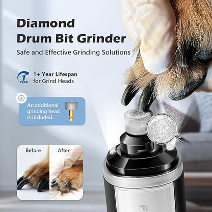 Dog Nail Grinder, Quiet Pet Nail Trimmer, Rechargeable Electric Dog Nail Trimmer, for Large Medium Small Dogs
