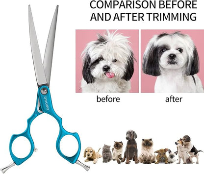 6.5" Curved Grooming Scissors for Dogs 440C Stainless Steel Professional Dog Grooming Scissors with Ultra-Light Aeronautical Aluminum Handle (Blue-Curved)