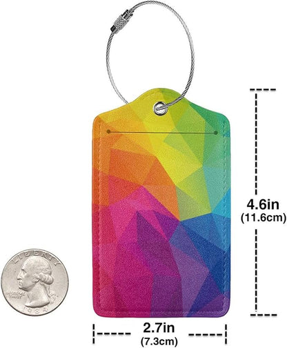 2 Pcs Cute Colorful Geometric Pattern Luggage Tag for Suitcase, Bright Rainbow Decorations Tags Birthday Gifts for Men Women Outdoor Travel, Identifiers Privacy Cover ID Label with Steel Loop