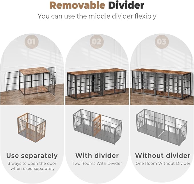 94.48'' Dog Crate Furniture Large Breed TV Stand with Double Rooms,Wooden Dog Kennel Dog Crate End Table with Removable Divider for Large Medium Dogs, Can Use Separately