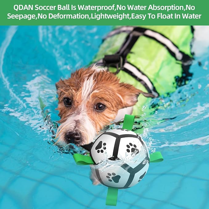 QDAN Dog Toys Soccer Ball with Straps, Interactive Dog Toys for Tug of War, Puppy Birthday Gifts, Dog Tug Toy, Dog Water Toy, Durable Dog Balls World Cup for Small Dogs（5 Inch）