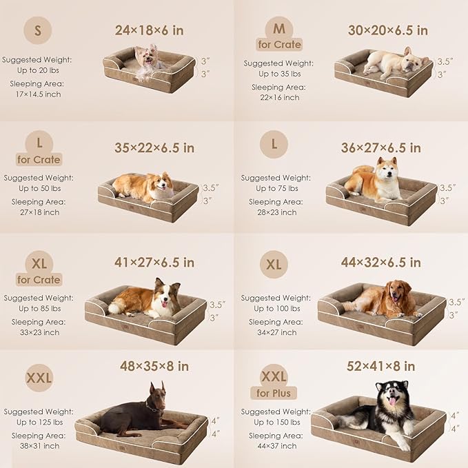EHEYCIGA Orthopedic XL Dog Beds, Waterproof Memory Foam Dog Bed for Extra Large Dogs, Non-Slip Bottom and Egg-Crate Foam Big Dog Couch Bed with Washable Removable Cover, Camel