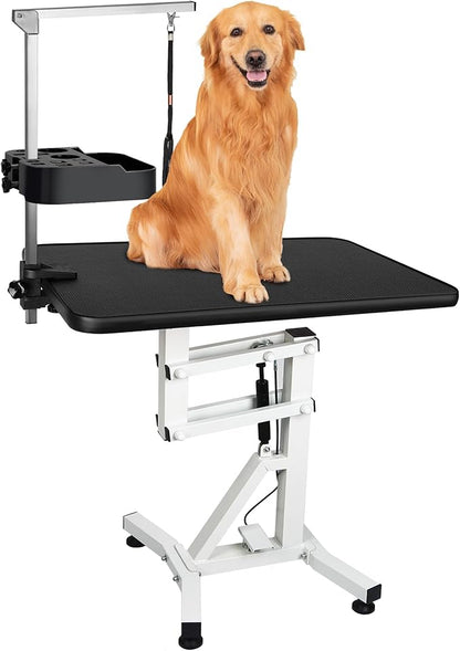 31" Dog Grooming Table, Pneumatic Lift Adjustable Small Pet Trimming Station for Home with Anti-Skid Rubber and Rotatable Desktop ï¼_p to 50lbsï¼