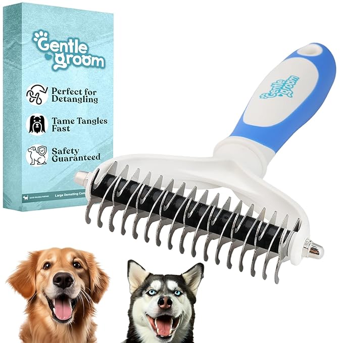 Dual-Sided Dematting Brush for Cats and Dogs - Undercoat Rake for Shedding Short, Long or Double Coats