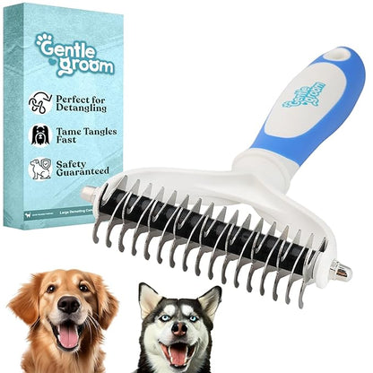 Dual-Sided Dematting Brush for Cats and Dogs - Undercoat Rake for Shedding Short, Long or Double Coats