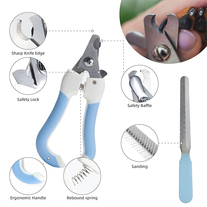 6Pcs Silicone Pet Grooming Set: Bath Massage Dispenser Brush, Finger Toothbrush, Nail Clippers and File for Dogs and Cats