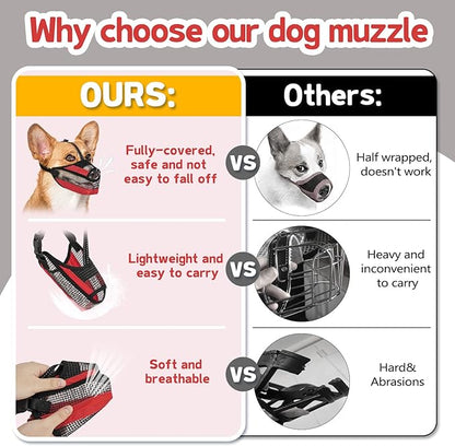 Dog Muzzle for Large Medium Small Dogs, Soft Mesh Muzzle for Dogs with Reflective Adjustable Strap, Prevent Biting Chewing and Licking, Dog Nose Open Design for Reduction Friction (Red, M)