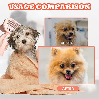 2-in-1 Pet Grooming Dryer and Brush - Overheating Protection, 3 Blowing Modes, Low Noise - Ideal for Small and Medium Dogs/Cats - Slim Handle (PINK)