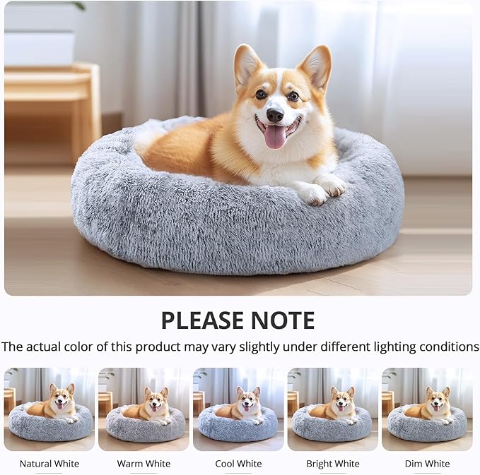 JOLLYVOGUE Donut Dog Bed for Large Dogs, Anti-Anxiety Washable Round Large Pet Bed, Calming Donut Dog Bed for Sleeping, Fluffy Dog Beds for Large Dogs, Round Bed for Indoor Pet (36"/Smoke Gray