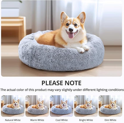 JOLLYVOGUE Donut Dog Bed for Large Dogs, Anti-Anxiety Washable Round Large Pet Bed, Calming Donut Dog Bed for Sleeping, Fluffy Dog Beds for Large Dogs, Round Bed for Indoor Pet (36"/Smoke Gray