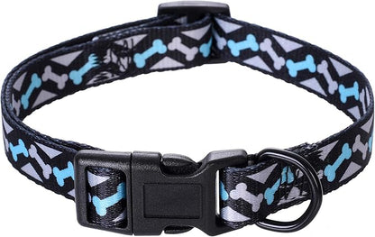 Mile High Life Dog Collar | Cute Puppy Collars | Lightweight Girl Dog Collar | Soft Boy Dog Collars | w Paws Bones Mustache Pattern (Black,Large)