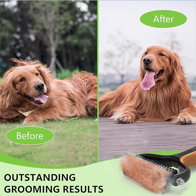 Deshedding Dog Brush for Shedding - 2-in-1 Professional Undercoat Rake and Furminator for Dogs | Shedding Control for Long-Haired Dogs and Cats, Deshedding Tool, Knot Removal,Orange
