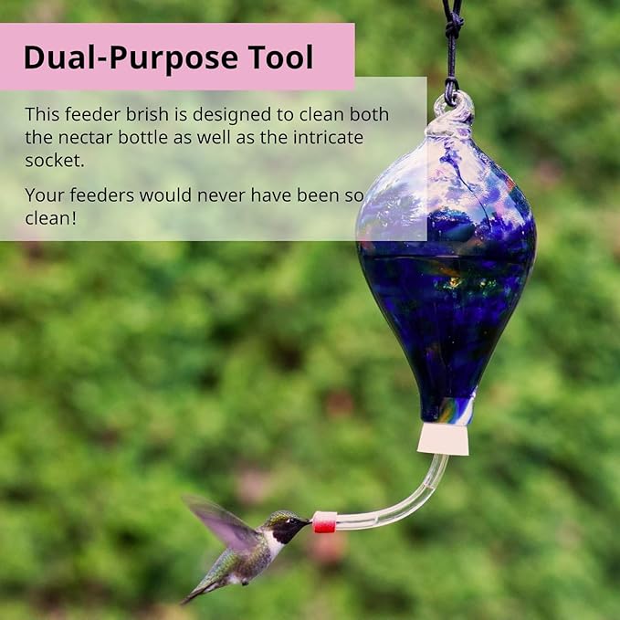 Hummingbird Feeder Cleaning Brush, 14" x 1.7" Dual-Purpose Headed Hummingbird Cleaning Brush, Diswasher Safe Bristle, Removes Residue on Nectar Bottle, Nozzle, Narrow Feeding Socket by FryOilSaver Co.