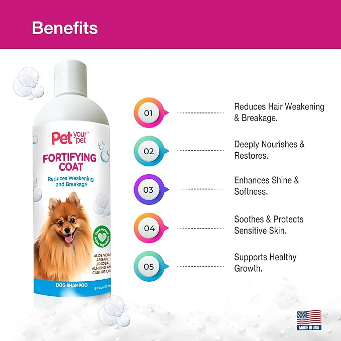 Natural Dog Shampoo for Coat Strength  Fortifying Formula with Argan, Jojoba Oil & Aloe Vera  Deodorizing & Moisturizing Grooming Wash for Shedding & Sensitive Skin - 16 oz