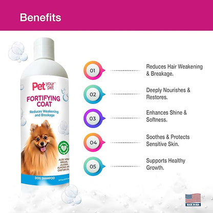 Natural Dog Shampoo for Coat Strength  Fortifying Formula with Argan, Jojoba Oil & Aloe Vera  Deodorizing & Moisturizing Grooming Wash for Shedding & Sensitive Skin - 16 oz