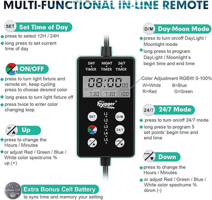 hygger Custom LED Aquarium Light,Daylight-Moonlight & 24/7 Mode, Adjustable Brightness 8 Colors Full Spectrum Fish Tank Light for 30-36 Inches Freshwater Planted Tank Auto On Off Ramp Up Down