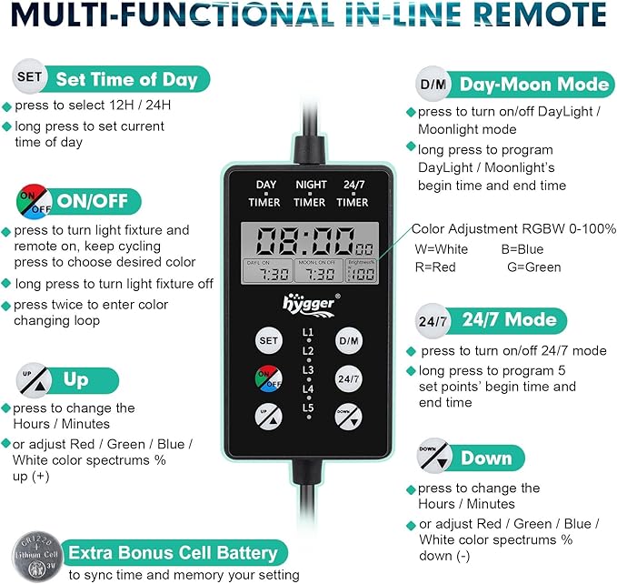 hygger Clip On Custom LED Aquarium Light,Daylight-Moonlight & 24/7 Mode, Adjustable Brightness 8 Colors Full Spectrum Fish Tank Light for 12-17 Inches Freshwater Planted Tank Auto On Off Ramp Up Down