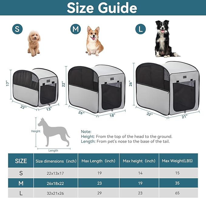 Petsfit Portable Dog Crateï¼_op Up Dog Crate for Medium Dogsï¼_aterproof Pet Cage Dog Kennel for Indoor/Outdoorï¼_ightweight Dog Carrier for Travellingï¼_rey