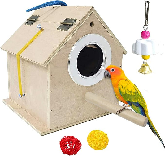 Hamiledyi Bird Nesting Box, Parakeet Breeding Box Wood Parrot Nesting House Cockatiel Mating Aviary Cage Box for Parakeet Budgie Conure Lovebirds