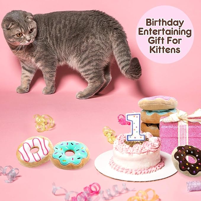 6 Pack Donut Cat Catnip Toys Kitten Chew Knickknack Sprinkles Interactive Pillows Teeth Grinding Catmint Plush Plaything Kitty Birthday Ideas Supplies 4 Inches
