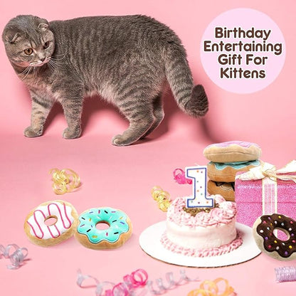 6 Pack Donut Cat Catnip Toys Kitten Chew Knickknack Sprinkles Interactive Pillows Teeth Grinding Catmint Plush Plaything Kitty Birthday Ideas Supplies 4 Inches