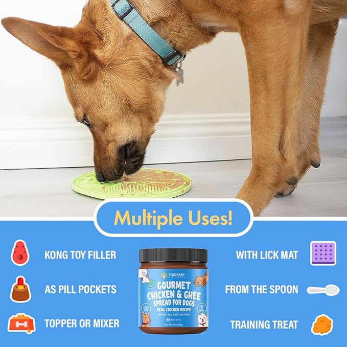 Visionary Pet Foods Chicken Meat Spread - Healthy Dog Treat - Alternative to Dog Peanut Butter, Xylitol Free, No Sugar and Filler Free - Use on Dog Lick Mat, Food Mixer, Pill Pockets - 10oz
