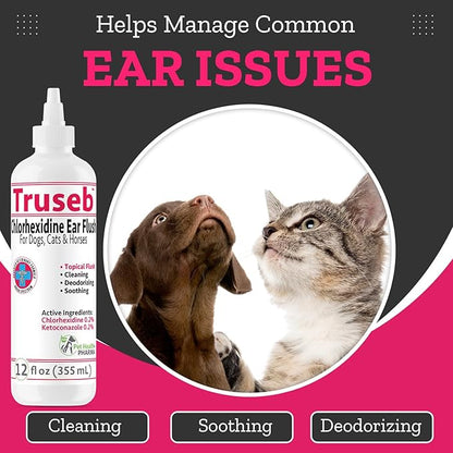All Natural Ear Flush for Dogs & Cats, Ketoconazole & Chlorhexidine Ear and Vet-Strength Ear wash with a Light Scent (USA) (Ketoconazole & Chlorhexidine Ear Flush, 12 oz)