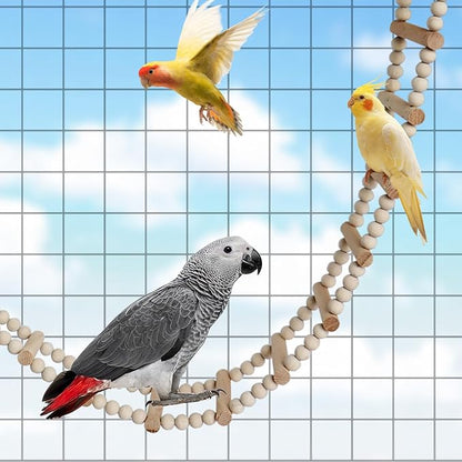 Long Bird Ladder with Wooden Rungs and Beads, Parakeet Climbing Swing Toys, Bird Cage Accessories, Wooden Climbing Bridge Toys for Parrots, Rat, Sugar Gliders, Squirrels, Snakes