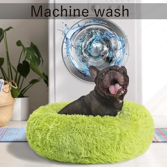 Puppy Bed for Calming Dog 23 Inches Dark Gray Anti-Anxiety Donut Dog Bed for Small Medium Dogs Washable Fuzzy Dog Bed Fits up to 15 lbs Pets Beds for Small Dog