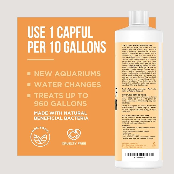 Aquarium Water Conditioner - Naturally Detoxifies and Removes Ammonia, Nitrite, Chlorine, and Chloramine from Saltwater and Freshwater (4 fl oz.)