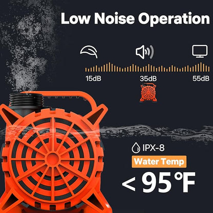 DOKO 3100GPH Submersible Water Pump, 180° Ajustable Pond Pump with 20FT Power Cord 150W Ultra Quiet Aquarium Pump for Pond, Fountain, Waterfall, Fish Tank, Hydroponic, Statuary, Orange Black