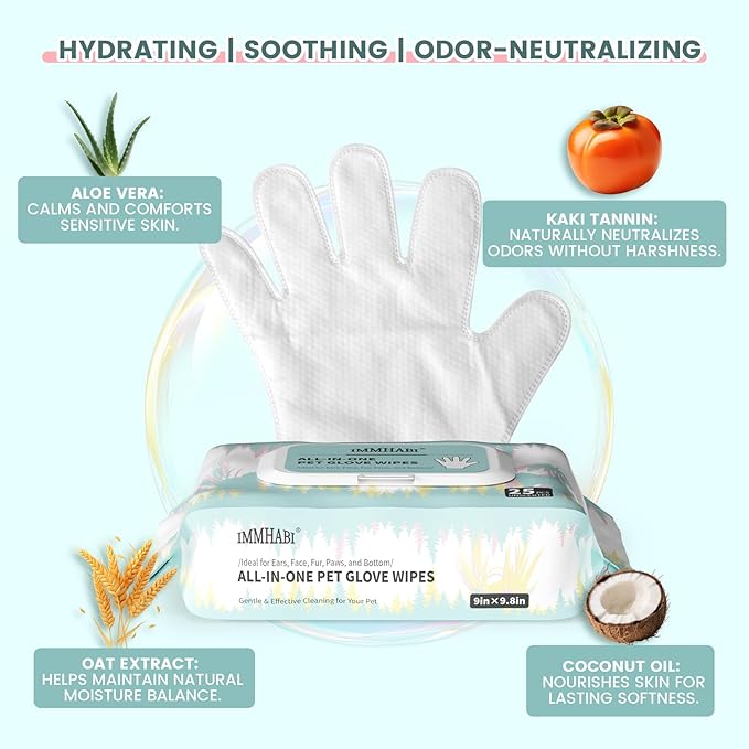 100 Pet Glove Wipes for Paws and Butt Large Puppy Wipes for Dogs Face and Body Dog Wipes Cleaning Deodorizing Cat Wipes Cleaning Fur and Butt Doggie Wipes Doggy Wipes Bum Dog Ear Wipes
