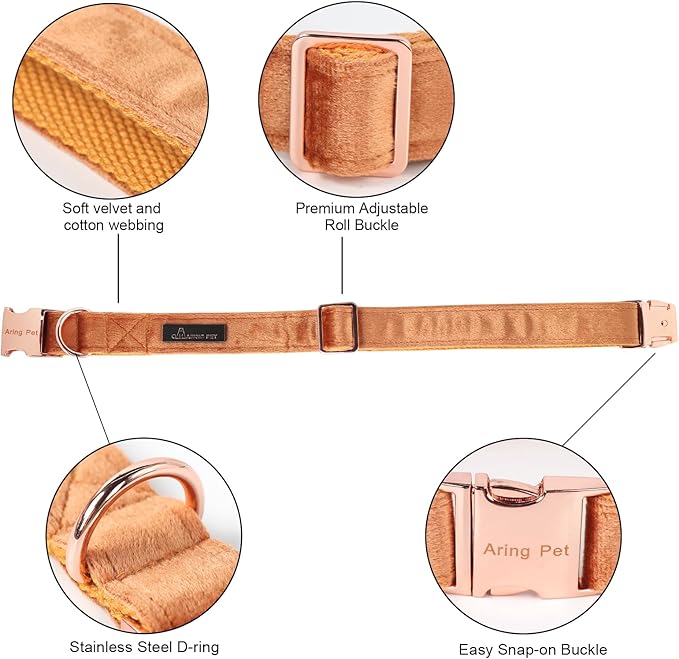 ARING PET Bowtie Dog Collar,Velvet Dog Collars with Detachable Bowtie, Yellow Soft Dog Collar,X-Large.