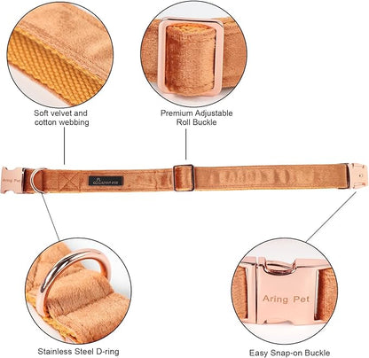 ARING PET Bowtie Dog Collar,Velvet Dog Collars with Detachable Bowtie, Yellow Soft Dog Collar,X-Large.