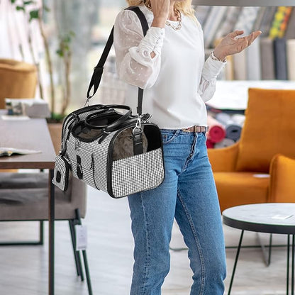 Fashion Pet Carrier, Small Dog Carrier Purse, Cat Carrier, Quality High-Grade Woven Cloth Dog Purse, Collapsible Portable Pet Carrying Handbag with Shoulder Strap for Travel Walking Hiking