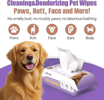Pet Wipes for Dogs, Dog Wipes for Paws and Butt, Grooming Wipes for Dogs & Cats, Unscented Pet Wet Wipes, Hypoallergenic Wipes for Dogs Face and Body, Cat Wipes-100 Count