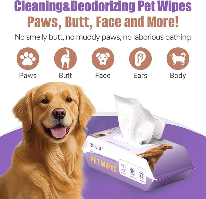 Pet Wipes for Dogs, Dog Wipes for Paws and Butt, Grooming Wipes for Dogs & Cats, Unscented Pet Wet Wipes, Hypoallergenic Wipes for Dogs Face and Body, Cat Wipes-100 Count