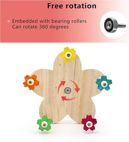 2 Pcs Bird Rotating Perch Toy,Durable Unique Wooden Ferris Wheel Parrot Toys with 5 Perches,Bird Cage Accessories for Parakeet, Cockatiel, Budgerigar,Conures, Lovebirds(Rotating-5cha-2P)