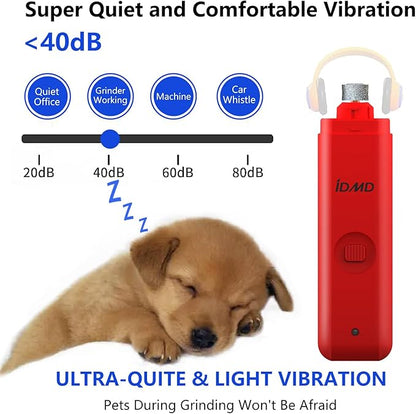 Dog Nail Grinder with Light Dog Nail Trimmers Quiet Powerful 2-Speed Rechargeable Electric Pet Nail Grinder File Toenail Clippers for Large Medium Small Dogs & Cats (Red)