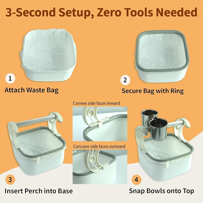 Bird Desktop Training Stand with Detachable Stainless Steel Double Bowls Feeder, Easy Clean Portable Bird Perches Stand with Detachable Base for Parakeets, Small-Sized Birds, Parakeet Cage Accessories