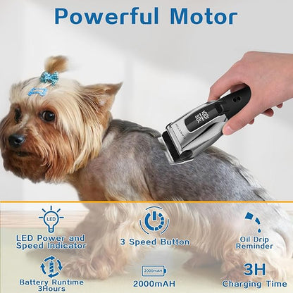 Dog Shears for Grooming Clippers Kit Professional for Thick Hair Coats,Low Noise Rechargeable Cordless Pet Shaver for Pets and Animals, Dog Trimmer for Grooming-Silver