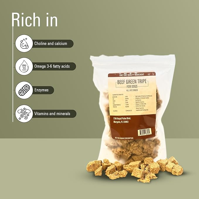 Freeze Dried Beef Tripe Dog Treats  Raw, Single Ingredient, Grain Free, Natural & Organic Treats for Dogs & Cats