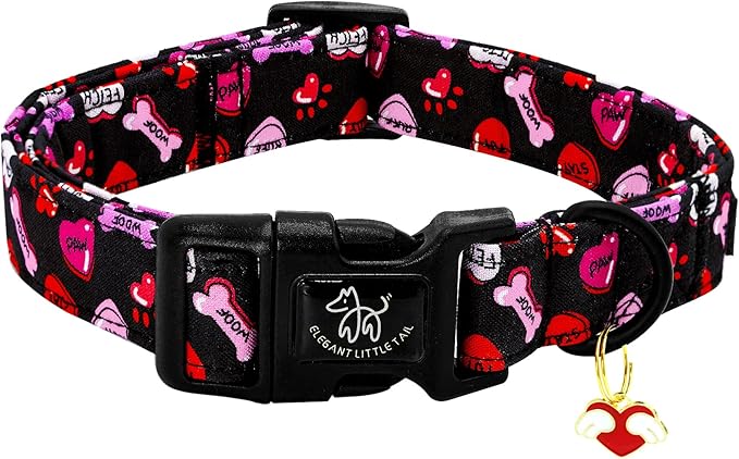 Elegant little tail Valentine's Day Dog Collar-Cute Heart Dog Collar for Medium Dogs, Female or Male Adjustable Cotton Pet Collar with Quick Release Buckle for Small Medium Large Dogs