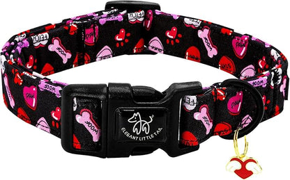 Elegant little tail Valentine's Day Dog Collar-Cute Heart Dog Collar for Medium Dogs, Female or Male Adjustable Cotton Pet Collar with Quick Release Buckle for Small Medium Large Dogs