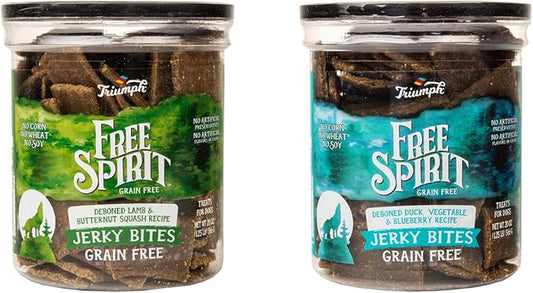 Triumph Grain-Free Jerky Bites Dog Treats Variety Pack, 20 Ounces Each of Lamb and Duck