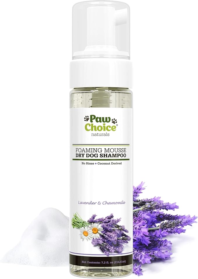 Paw Choice Dry Shampoo for Dogs - Waterless No-Rinse Foam for Odor Removal, Cleaning, Conditioning - Hypoallergenic, Natural - Safe for Sensitive Skin - Made in USA - Lavender Chamomile Scent