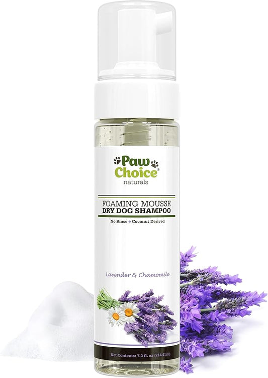 Paw Choice Dry Shampoo for Dogs - Waterless No-Rinse Foam for Odor Removal, Cleaning, Conditioning - Hypoallergenic, Natural - Safe for Sensitive Skin - Made in USA - Lavender Chamomile Scent